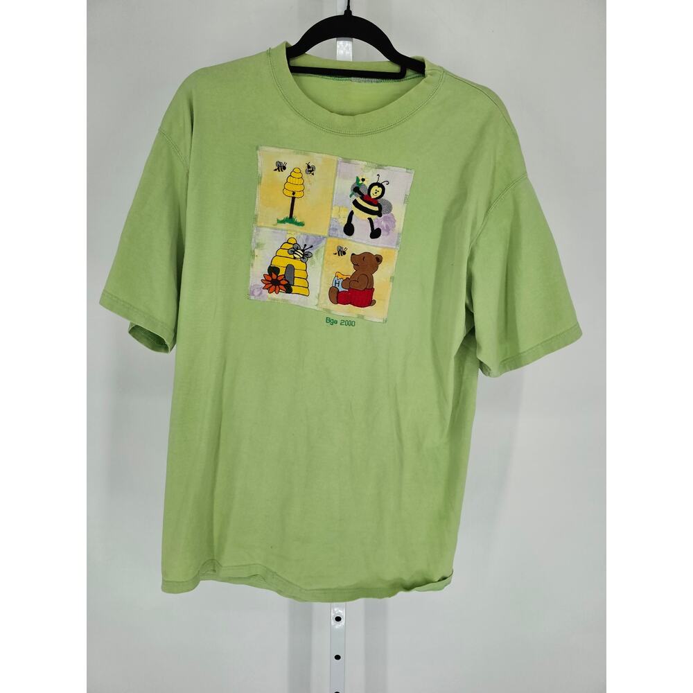 BGE 2000 Womens Sz XL Short sleeve T Shirt Lime Green Honey Bee Embroidered